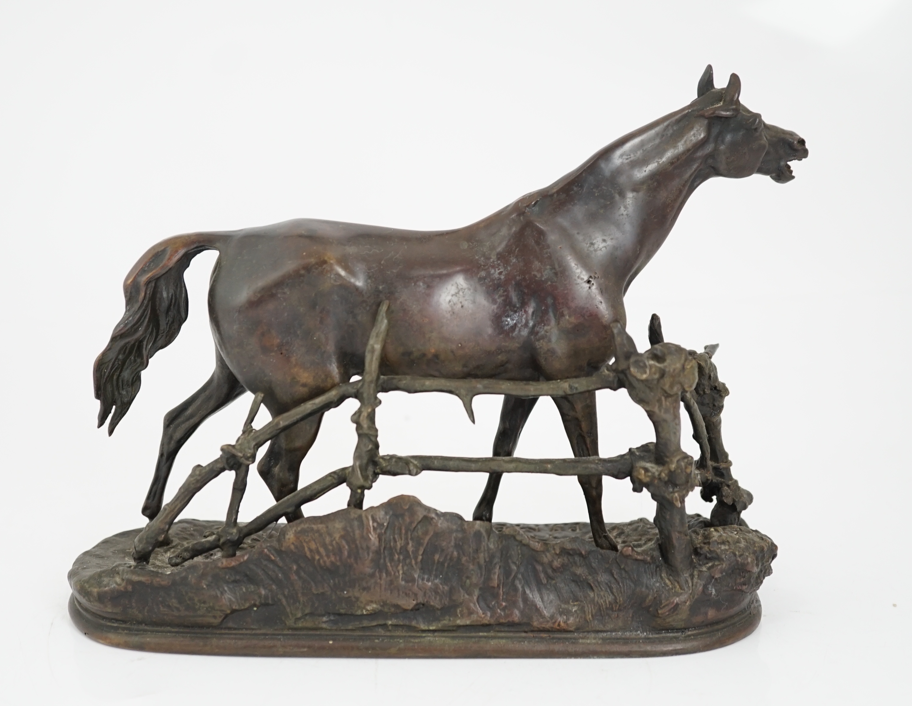 Pierre-Jules Mêne (French, 1810-1871), a 19th century French bronze model 'Cheval à la Barrière No.1 Djinn', 25cm wide, 10cm deep, 19cm high